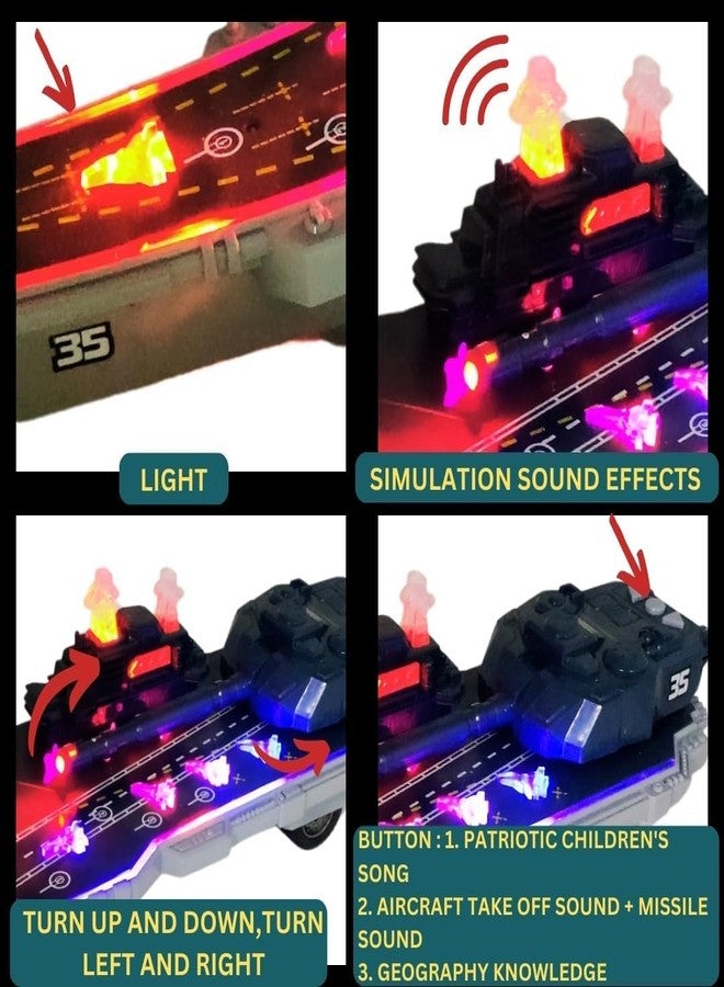 Babelly Big Aircraft Carrier Friction Powered Push n go with Lights and Sound Simulation Army Ship Warship Weapon Toy Military Vehicles Play Set Battleship Planes Fighter Jet Tank - Image 3